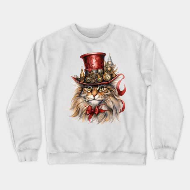 Steampunk Christmas Cat Crewneck Sweatshirt by Chromatic Fusion Studio